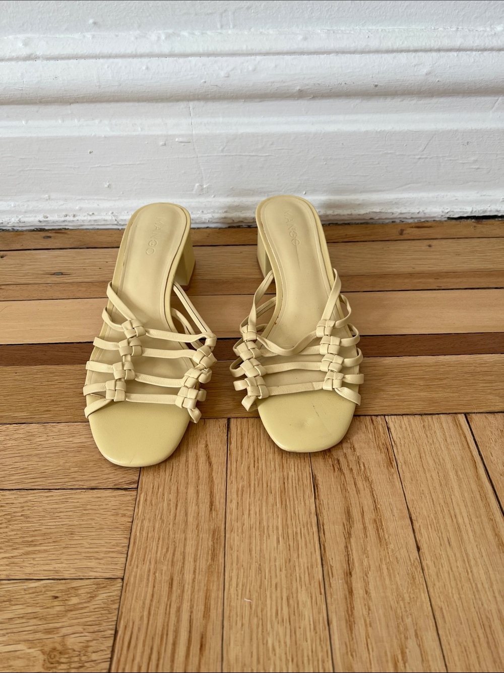 Women’s Mango Strappy Slide Sandals in Pale Yellow
